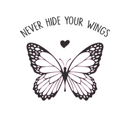 Decorative slogan with cute butterfly illustration, vector design for fashion, poster, card and sticker prints