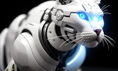 3d render of a highly detailed cyborg cat futuristic and robotic details
