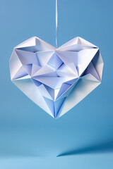 Origami heart in blue background, art generated with AI technology