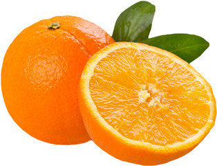 Fresh sweet orange fruit clipping path with leaves