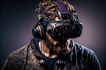 studio shot of a man wearing a VR device