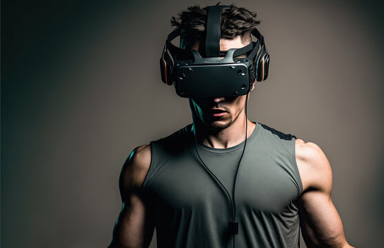 studio shot of a man wearing a VR device