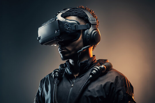 studio shot of a man wearing a VR device