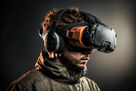 studio shot of a man wearing a VR device