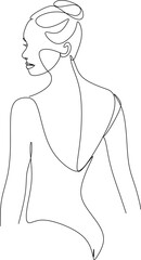 Trendy Line Art Woman Body. Minimalistic Black Lines Drawing. Female Figure Continuous One Line Abstract Drawing. Modern Scandinavian Design. Vector Illustration.