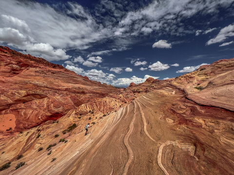 A hiker approaches the Wave in Vermilion Cliffs National Monument