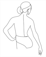 Trendy Line Art Woman Body. Minimalistic Black Lines Drawing. Female Figure Continuous One Line Abstract Drawing. Modern Scandinavian Design. Vector Illustration.