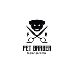 Pet Barber Logo Design Template with pet icon and barber tools. Perfect for business, company, mobile, app, etc.