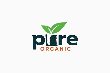 pure organic logo with a combination of pure lettering and potted plant for any business.