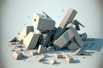 pieces of a collapsed concrete structure. the remains of a destroyed structure. Broken concrete and steel reinforcements. a heap of broken concrete. Close up of construction debris. Generative AI