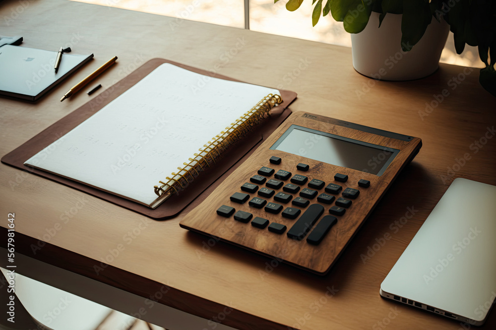Poster clipboard and calculator on a desk. generative ai