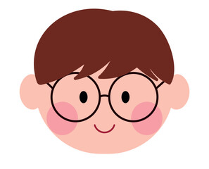 Little Boy Face Smiling Wearing Glasses Vector Cartoon Illustration
