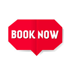 book now sign. Speech Bubble icon, Banner, Paper, Label Template. Vector illustration.