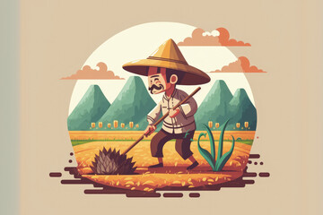 Obraz premium The Farmer planting on the organic paddy rice farmland. Generative AI