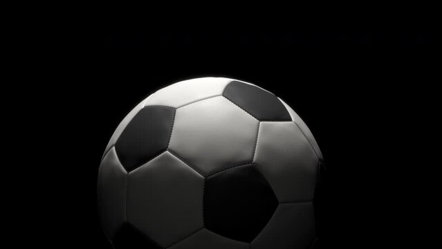 soccer ball  rotation isolated on black background. 3D animation