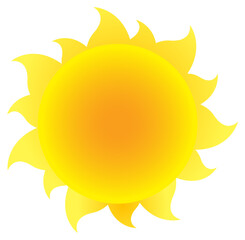 Yellow Simple Sun With Gradient. Hand Drawn Illustration Isolated On Transparent Background