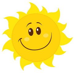 Smiling Yellow Simple Sun Cartoon Mascot Character. Hand Drawn Illustration Isolated On Transparent Background