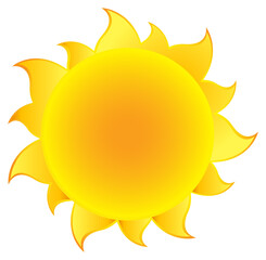 Yellow Simple Sun With Gradient. Hand Drawn Illustration Isolated On Transparent Background