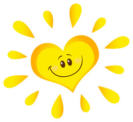Smiling Sun Heart Cartoon Mascot Character In Gradient. Hand Drawn Illustration Isolated On Transparent Background