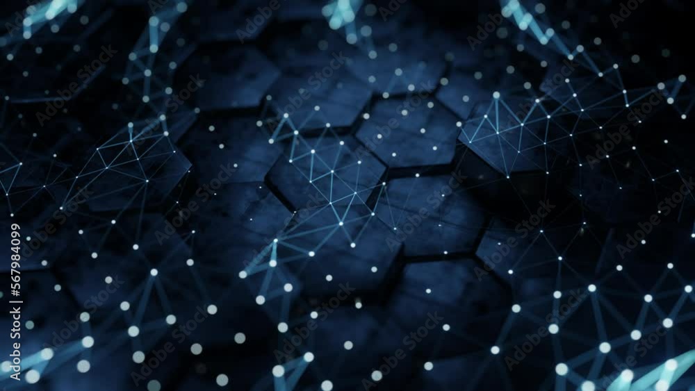 Aufkleber futuristic hexagon background. abstract blue hexagonal pattern. neon dot light. triangle network. pl