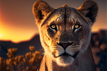 Lioness wallpaper. Carnivorous African mammal. Panthera leo. Generative AI. - obrazy, fototapety, plakaty