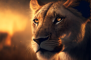 Lioness wallpaper. Carnivorous African mammal. Panthera leo. Generative AI.