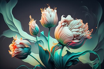 Abstract tulips. Luxurious artistic flowers. AI.