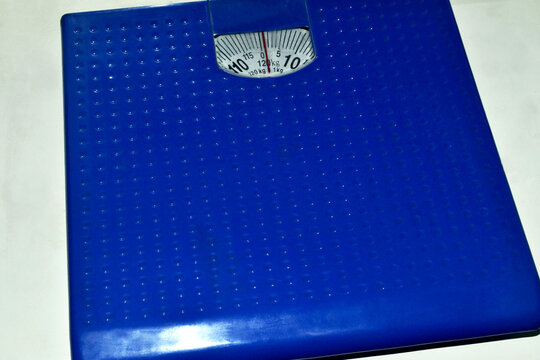 Blue Floor Household Scales On A White Background