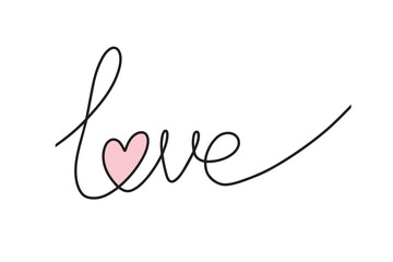 Continuous drawing inscription love. Fashion minimalist illustration. One line drawing