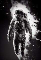 Fototapeta premium Impasto, Sci-fi, Full-length Whole body portrait, Anime character, Astronaut with a blurred face, AI generated art illustration. 