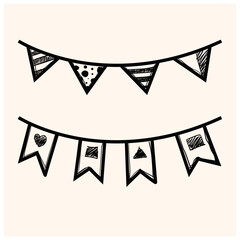 Doodle party bunting flags set for decoration