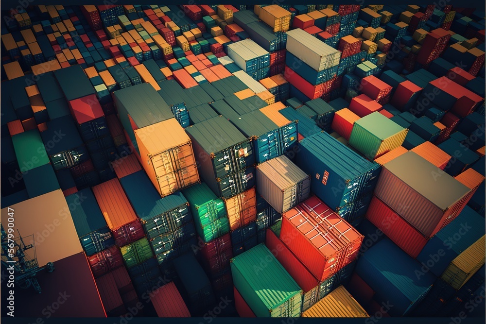 Aufkleber a large group of boxes and containers in a room with a blue background and a black frame with a pict