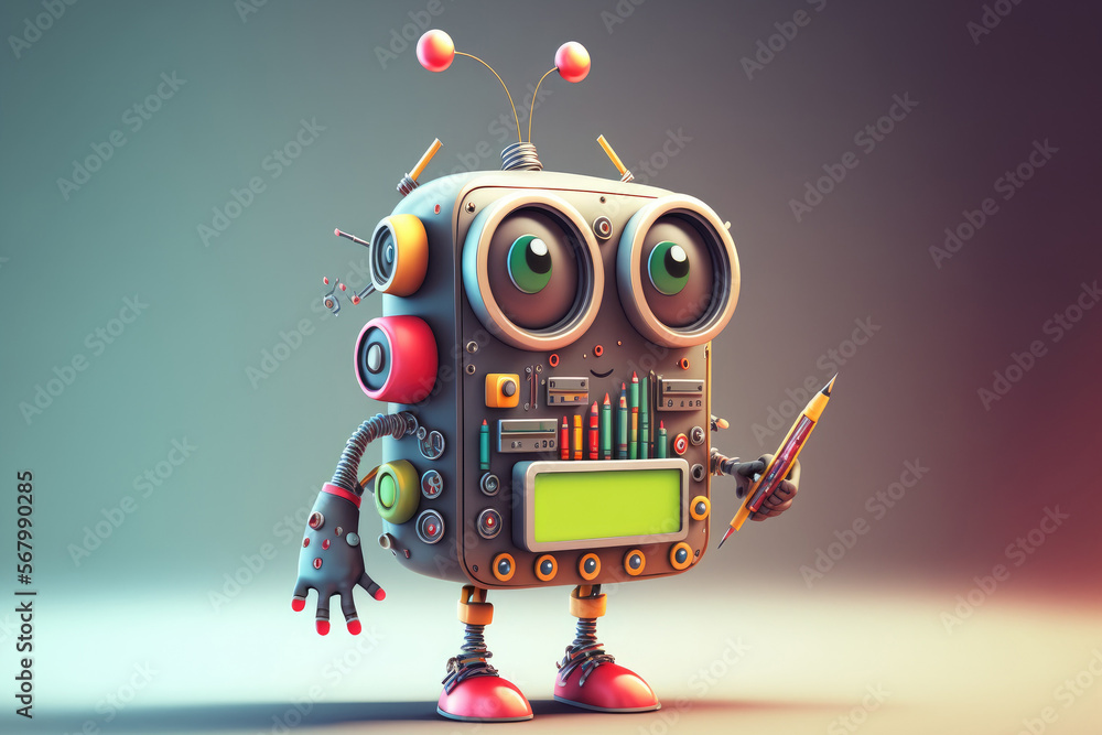 Poster returning to school idea. a metal robot with a programmable electronic board. electronics and roboti