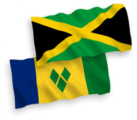 Flags of Saint Vincent and the Grenadines and Jamaica on a white background