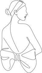 Trendy Line Art Woman Body. Minimalistic Black Lines Drawing. Female Figure Continuous One Line Abstract Drawing. Modern Scandinavian Design. Naked Body Art. Vector Illustration.