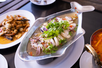 Thai food, Steamed Egg Squid with Lemon Juice.