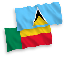 Flags of Saint Lucia and Benin on a white background