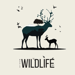 World Wildlife Day with creative illustration poster design