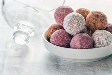 Assortment of chocolate truffles. Selective focus