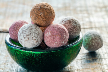 Assortment of chocolate truffles. Selective focus