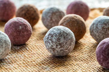 Assortment of chocolate truffles. Selective focus