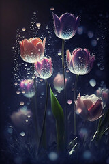 beautiful magic glowings tulips flowers with beautiful bokeh