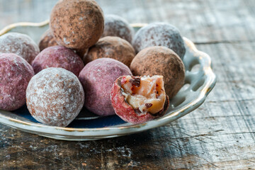 Assortment of chocolate truffles. Selective focus