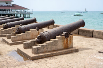 Fototapeta na wymiar Cannons on the waterfront in Stone Town Zanzibar