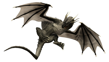 3d render black dragon, fantasy creature