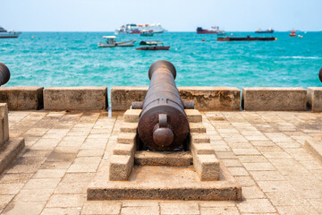 Cannons on the waterfront in Stone Town Zanzibar