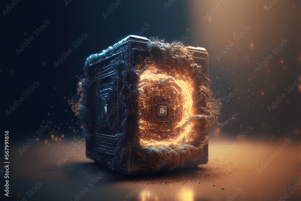 Poster A glowing object with a black background and a yellow light around it with a black background and a yellow light around it a 3d render auto-destructive art Digital Art renderer