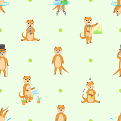 Seamless Pattern Abstract Elements Animal Otters Wildlife Vector Design Style Background Illustration Texture For Prints Textiles, Clothing, Gift Wrap, Wallpaper, Pastel