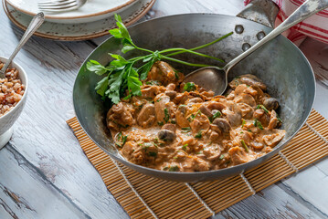 Creamy mushroom stroganoff with wild rice
