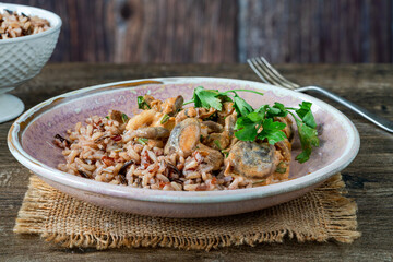 Creamy mushroom stroganoff with wild rice